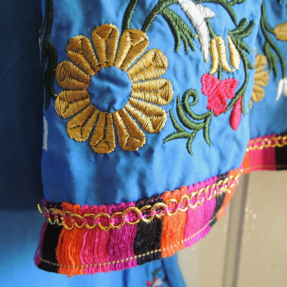 Velzera Royal Blue Embroidered Bell Sleeve Mini Dress Tunic S - Picture 5 of 10
